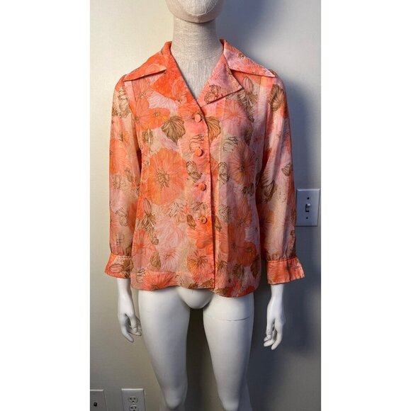 Vintage Jackets & Blazers - VINTAGE FLORAL 50'S 60'S SHEER JACKET M